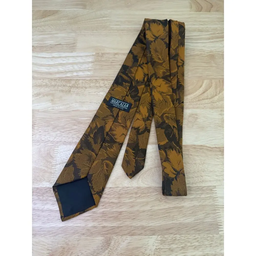 Marc Alan Men's Neck Tie Amber Gold Leaf Print Made in USA JL